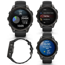 Load image into Gallery viewer, Wearable4U Garmin Fenix 8 47 mm, AMOLED Sapphire Multisport GPS Smartwatch,Carbon Gray DLC Titanium with Black/Pebble Gray Silicone, Built-in LED Flashlight Black Earbuds Bundle, fenixSapphireTitaniumCarbonGrayDLC_5568
