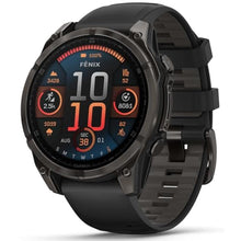 Load image into Gallery viewer, Wearable4U Garmin Fenix 8 47 mm, AMOLED Sapphire Multisport GPS Smartwatch,Carbon Gray DLC Titanium with Black/Pebble Gray Silicone, Built-in LED Flashlight Black Earbuds Bundle, fenixSapphireTitaniumCarbonGrayDLC_5570

