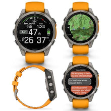 Load image into Gallery viewer, Wearable4U - Garmin Fenix 8 47 mm, AMOLED Sapphire Multisport GPS Smartwatch, Titanium with Spark Orange/Graphite Silicone Band, Built-in LED Flashlight with Black Earbuds Bundle, fenixSapphireTitaniumSparkOrangeGraphite_5558
