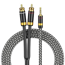 Load image into Gallery viewer, Wekuant Audiophile RCA Cable, [2M/6.5Feet, Silvered-Plated Copper core] 3.5mm Male to 2RCA Male Stereo Audio Adapter Cable with Outer diameters 6.5mm for Smartphones, Tablets, Speakers, HDTV, Black_339
