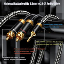 Load image into Gallery viewer, Wekuant Audiophile RCA Cable, [2M/6.5Feet, Silvered-Plated Copper core] 3.5mm Male to 2RCA Male Stereo Audio Adapter Cable with Outer diameters 6.5mm for Smartphones, Tablets, Speakers, HDTV, Black_340
