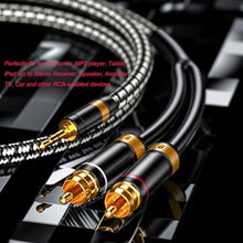 Load image into Gallery viewer, Wekuant Audiophile RCA Cable, [2M/6.5Feet, Silvered-Plated Copper core] 3.5mm Male to 2RCA Male Stereo Audio Adapter Cable with Outer diameters 6.5mm for Smartphones, Tablets, Speakers, HDTV, Black_342
