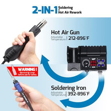 Load image into Gallery viewer, WEP 882D Soldering Iron Station 2-IN-1 SMD Hot Air Rework Station with 2 Spools of Solder Wire, 5 Soldering Tips, 3 Hot Air Nozzles, Brass Wool Tip Cleaner, Tweezers, Desoldering pump_842
