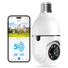 Load image into Gallery viewer, WESECUU Light Bulb Security Camera -5G&amp; 2.4GHz WiFi 2K Security Cameras Wireless Outdoor Motion Detection and Alarm,Two-Way Talk,Color Night Vision,Human Detection, Bulb Camera Compatible with Alexa, White_1
