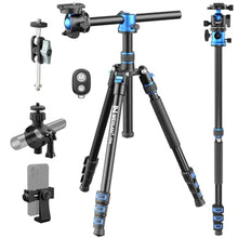 Load image into Gallery viewer, WEYLLAN TP6 Tripod for Camera, 67'' Aluminum Horizontal Overhead Tripod &amp; Monopod 2in1 with 36mm Ball Head, Phone Mount, Remote Control, Magic Arm for DSLR Camera Camcorder iPhone, Max Load 22lbs/10kg, Blue_1
