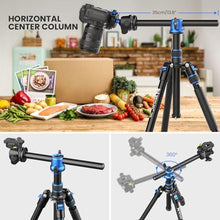Load image into Gallery viewer, WEYLLAN TP6 Tripod for Camera, 67'' Aluminum Horizontal Overhead Tripod &amp; Monopod 2in1 with 36mm Ball Head, Phone Mount, Remote Control, Magic Arm for DSLR Camera Camcorder iPhone, Max Load 22lbs/10kg, Blue_4993
