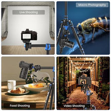 Load image into Gallery viewer, WEYLLAN TP6 Tripod for Camera, 67'' Aluminum Horizontal Overhead Tripod &amp; Monopod 2in1 with 36mm Ball Head, Phone Mount, Remote Control, Magic Arm for DSLR Camera Camcorder iPhone, Max Load 22lbs/10kg, Blue_4994
