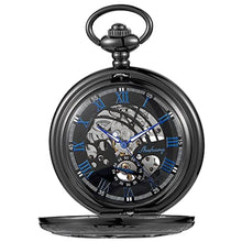 Load image into Gallery viewer, Whodoit Mechanical Pocket Watch Antique Roman Numerals Men's Pocket Watch, Black Skeleton Pocket Watch with Chain for Men, MW_7695
