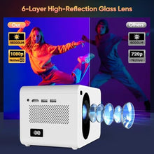 Load image into Gallery viewer, Wielio Projector with WiFi and Bluetooth Native 1080P Full HD Projector 18000 Lumens Outdoor 200" Projection Screen Video Movie Proyector Compatible with Smartphone, HDMI,USB,AV,Fire Stick, PS5, White_77
