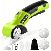 Load image into Gallery viewer, WINTS Cordless Electric Scissors,High-Capacity 2000mah Battery 4V Cardboard Cutter with Safety Lock &amp; LED Light, Rechargeable Rotary Cutter for Box Carpet Plastic Fabric With 2 Blades (Green)_1
