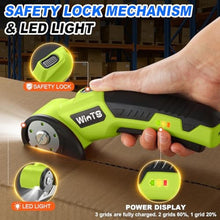 Load image into Gallery viewer, WINTS Cordless Electric Scissors,High-Capacity 2000mah Battery 4V Cardboard Cutter with Safety Lock &amp; LED Light, Rechargeable Rotary Cutter for Box Carpet Plastic Fabric With 2 Blades (Green)_1218
