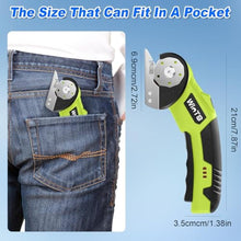 Load image into Gallery viewer, WINTS Cordless Electric Scissors,High-Capacity 2000mah Battery 4V Cardboard Cutter with Safety Lock &amp; LED Light, Rechargeable Rotary Cutter for Box Carpet Plastic Fabric With 2 Blades (Green)_1220
