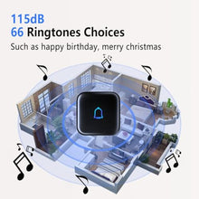Load image into Gallery viewer, Wireless Doorbell 1000 Feet with 66 Chimes Waterproof 115dB 7 volume levels Mute Mode with LED Flash Doorbell Ringer Wireless for Kids Room Teachers Classroom Home Office &amp; Hearing-Impaired IP66, MiniBlackReceiversButton_863
