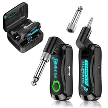 Load image into Gallery viewer, Wireless Guitar System 2.4GHz with Charging Case, Rechargeable Wireless Guitar Transmitter Receiver 4 Channels with Dual Plugs 3.5mm/6.35mm, Guitar Wireless System for Electric Guitar Bass, Black_1
