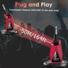 Load image into Gallery viewer, Wireless Guitar System Transmitter Receiver: UHF Cordless 164 Feet Range - 6 Channels USB-C Rechargeable Audio, 220 Rotatable Plug Design for Guitar Bass and Electric Instruments(Red)_4774
