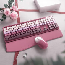 Load image into Gallery viewer, Wireless Keyboard and Mouse, Colorful 104-Key QWERTY with Round Keys, Phone Holder, Wrist Rest, Power Buttons, 2.4GHz USB for PC Laptop (Rose Red Gradient), RoseRedGradient_1929
