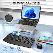 Load image into Gallery viewer, Wireless Keyboard and Mouse Combo with Palm Rest, Phone Holder, Full-Size Quiet Wireless Ergonomic Keyboard and Mouse, Comfortable Natural Typing Compatible for Windows, Laptop, Mac, PC, BlackGraphite_601
