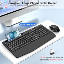 Load image into Gallery viewer, Wireless Keyboard and Mouse Combo with Palm Rest, Phone Holder, Full-Size Quiet Wireless Ergonomic Keyboard and Mouse, Comfortable Natural Typing Compatible for Windows, Laptop, Mac, PC, BlackGraphite_603
