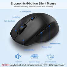 Load image into Gallery viewer, Wireless Keyboard and Mouse Combo with Palm Rest, Phone Holder, Full-Size Quiet Wireless Ergonomic Keyboard and Mouse, Comfortable Natural Typing Compatible for Windows, Laptop, Mac, PC, BlackGraphite_604
