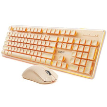 Load image into Gallery viewer, Wireless Keyboard and Mouse Combo with Warm Backlit Pudding Keycaps, Bluetooth &amp; 2.4G, 2000mAh Rechargeable, Full Size, Metal Panel Quiet Computer Keyboard Set for Windows PC Desktop - Rose Gold, RoseGold_1
