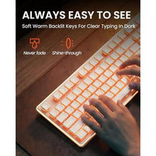 Load image into Gallery viewer, Wireless Keyboard and Mouse Combo with Warm Backlit Pudding Keycaps, Bluetooth &amp; 2.4G, 2000mAh Rechargeable, Full Size, Metal Panel Quiet Computer Keyboard Set for Windows PC Desktop - Rose Gold, RoseGold_5919
