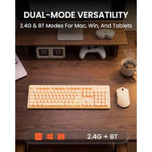 Load image into Gallery viewer, Wireless Keyboard and Mouse Combo with Warm Backlit Pudding Keycaps, Bluetooth &amp; 2.4G, 2000mAh Rechargeable, Full Size, Metal Panel Quiet Computer Keyboard Set for Windows PC Desktop - Rose Gold, RoseGold_5920
