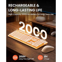 Load image into Gallery viewer, Wireless Keyboard and Mouse Combo with Warm Backlit Pudding Keycaps, Bluetooth &amp; 2.4G, 2000mAh Rechargeable, Full Size, Metal Panel Quiet Computer Keyboard Set for Windows PC Desktop - Rose Gold, RoseGold_5921
