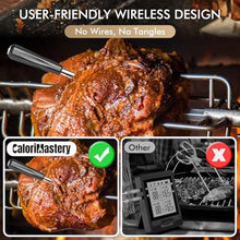 Load image into Gallery viewer, Wireless Meat Thermometer: 500FT Bluetooth Smart Meat Thermometer for Cooking and Grilling, CaloriMastery Digital Food Thermometer with Ultra-Thin Probe for Oven Safe, Kitchen, Smoker, BBQ, DarkBlue_5678
