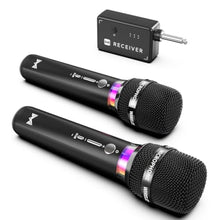 Load image into Gallery viewer, Wireless Microphone, Rechargeable Wireless Microphones with One-to-One Chip Connection and LED Lights, 40H Duration, 200FT Range Receiving, Less Latency Karaoke Microphone for Singing, Speech, Party, Black_1
