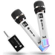 Load image into Gallery viewer, Wireless Microphones, Microphone with One-to-One Chip Connection and LED Lights, 40H Duration, 200FT Range Receiving, Volume Control Karaoke Microphone for Singing, Speech, Home Party, YouTube/TikTok, White_1
