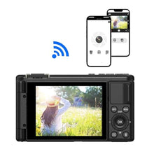 Load image into Gallery viewer, Wisoqu 72MP, Compact Travel Camera, 5K Digital Camera with 180 Flip Screen, 4X Digital Zoom, Anti Shake, Real Time Filters, Remote Control via WiFi APP (Black)_2124
