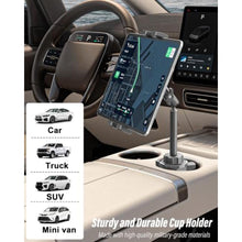 Load image into Gallery viewer, woleyi Cup Holder Tablet Holder for Car - [Metal Arm] Heavy Duty Car Cup Tablet Mount 360 Height Adjustable Car Stand, for 4.7-13" Tablets iPad Pro Air Mini, Galaxy Tabs, Z Fold, Kindle Fire, iPhone, Black_3396
