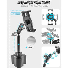 Load image into Gallery viewer, woleyi Cup Holder Tablet Holder for Car - [Metal Arm] Heavy Duty Car Cup Tablet Mount 360 Height Adjustable Car Stand, for 4.7-13" Tablets iPad Pro Air Mini, Galaxy Tabs, Z Fold, Kindle Fire, iPhone, Black_3397
