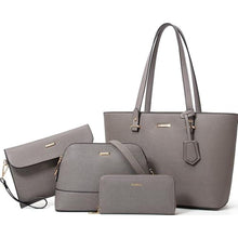 Load image into Gallery viewer, Women Fashion Synthetic Leather Handbags Tote Bag Shoulder Bag Top Handle Satchel Purse Set 4pcs, Grey_1
