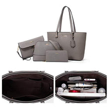 Load image into Gallery viewer, Women Fashion Synthetic Leather Handbags Tote Bag Shoulder Bag Top Handle Satchel Purse Set 4pcs, Grey_2892
