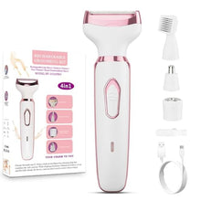 Load image into Gallery viewer, Women's Electric Razor Bikini Trimmer, 4-in-1 Cordless Shaver for Face, Legs, Underarms, Pubic Hair Wet/Dry Use, Painless Hair Removal, Pink_1
