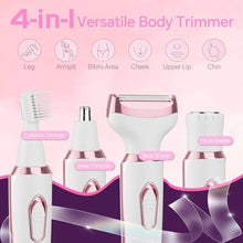 Load image into Gallery viewer, Women's Electric Razor Bikini Trimmer, 4-in-1 Cordless Shaver for Face, Legs, Underarms, Pubic Hair Wet/Dry Use, Painless Hair Removal, Pink_1749
