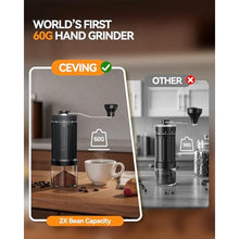 Load image into Gallery viewer, World's First 60g Large Capacity Manual Coffee Grinder, Portable Hand Coffee Bean Mill with 40 Adjustable Settings, Stainless Steel Burr Grinder for Pour Over, Camping, Travel, Gift, etc (Black), MEGAPROBlack_5237

