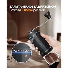 Load image into Gallery viewer, World's First 60g Large Capacity Manual Coffee Grinder, Portable Hand Coffee Bean Mill with 40 Adjustable Settings, Stainless Steel Burr Grinder for Pour Over, Camping, Travel, Gift, etc (Black), MEGAPROBlack_5238
