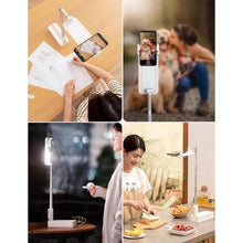 Load image into Gallery viewer, Woumlaiy Overhead Phone Stand for Recording,Overhead Phone Mount, Foldable/Extendable/Rechargeable Phone Stand with Light&amp;Wireless Remote, for Photo/Vlog Kit/Tiktok/Unboxing Video,Cooking.v10, White_7420
