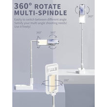 Load image into Gallery viewer, Woumlaiy Overhead Phone Stand for Recording,Overhead Phone Mount, Foldable/Extendable/Rechargeable Phone Stand with Light&amp;Wireless Remote, for Photo/Vlog Kit/Tiktok/Unboxing Video,Cooking.v10, White_7421
