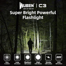 Load image into Gallery viewer, WUBEN C3 Rechargeable Flashlight 1200 High Lumens Super Bright, LED Tactical Flashlights, Powered EDC Flash Light IP68 Waterproof, 6 Light Modes for Camping, Emergency, Outdoor, Rescue, Inspection, Gray_912
