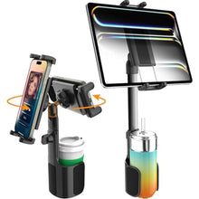 Load image into Gallery viewer, Wukanleng Car Cup Holder Tablet Mount, Tablet Holder for Car Bottle with Stabilize Metal Telescopic Arm for Car SUV Truck Hand Free Compatible with iPad Pro 12.9 Air Mini, Galaxy Z, 4-13" Devices, Black_1
