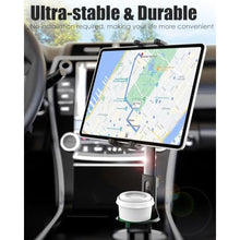 Load image into Gallery viewer, Wukanleng Car Cup Holder Tablet Mount, Tablet Holder for Car Bottle with Stabilize Metal Telescopic Arm for Car SUV Truck Hand Free Compatible with iPad Pro 12.9 Air Mini, Galaxy Z, 4-13" Devices, Black_4705
