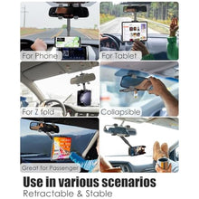 Load image into Gallery viewer, Wukanleng Car Rear View Mirror Tablet Holder, RearView Mirror Phone Mount with Universal 360 Rotatable Retractable Arm for Car SUV Truck Fits iPad Pro 12.9/Air/Mini, Galaxy Z, Garmin, 4-13'' Devices, Black_4546
