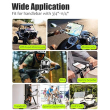 Load image into Gallery viewer, Wukanleng Motorcycle Phone Tablet Mount for 3/4"-11/4" Handlebar, Dual Protection Bike Tablet Holder Fits 4-11" Devices, Bicycle Scooter Handlebar Clamp for iPad Pro/Air/Mini, Galaxy Tab Z Fold, Black_4737

