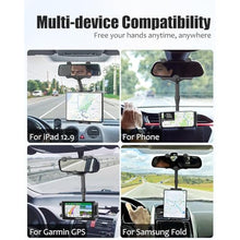 Load image into Gallery viewer, Wukanleng Tablet Holder for Car Rear View Mirror, Retractable Rearview Mirror Phone Mount, 360Rotatable GPS Holder Stand Compatible with iPad Pro 12.9 Air Mini, Samsung Galaxy Z, 4-12.9" Devices, Black_4537
