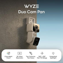 Load image into Gallery viewer, WYZE Duo Cam Pan Indoor/Outdoor IP65 2K 360 Pan/Tilt Smart Home Security Camera with Color Night Vision, Compatible with Alexa &amp; Google Assistant, White_819
