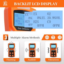 Load image into Gallery viewer, X-4 Gas Detector 4-in-1, Portable Multi-Gas Monitor for CO, HS, O, LEL, Industrial Safety Device with Large LCD, Audible &amp; Visual Alarms, Durable &amp; Rechargeable for Workplace Protection, Orangenew_700
