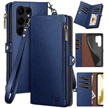 Load image into Gallery viewer, XcaseBar for Samsung Galaxy S24 Ultra Wallet case with Zipper Credit Card Holder RFID Blocking,Flip Folio Book PU Leather Shockproof Protective Cover Women Men for Samsung S24Ultra Phone case Blue, BlueCase_1
